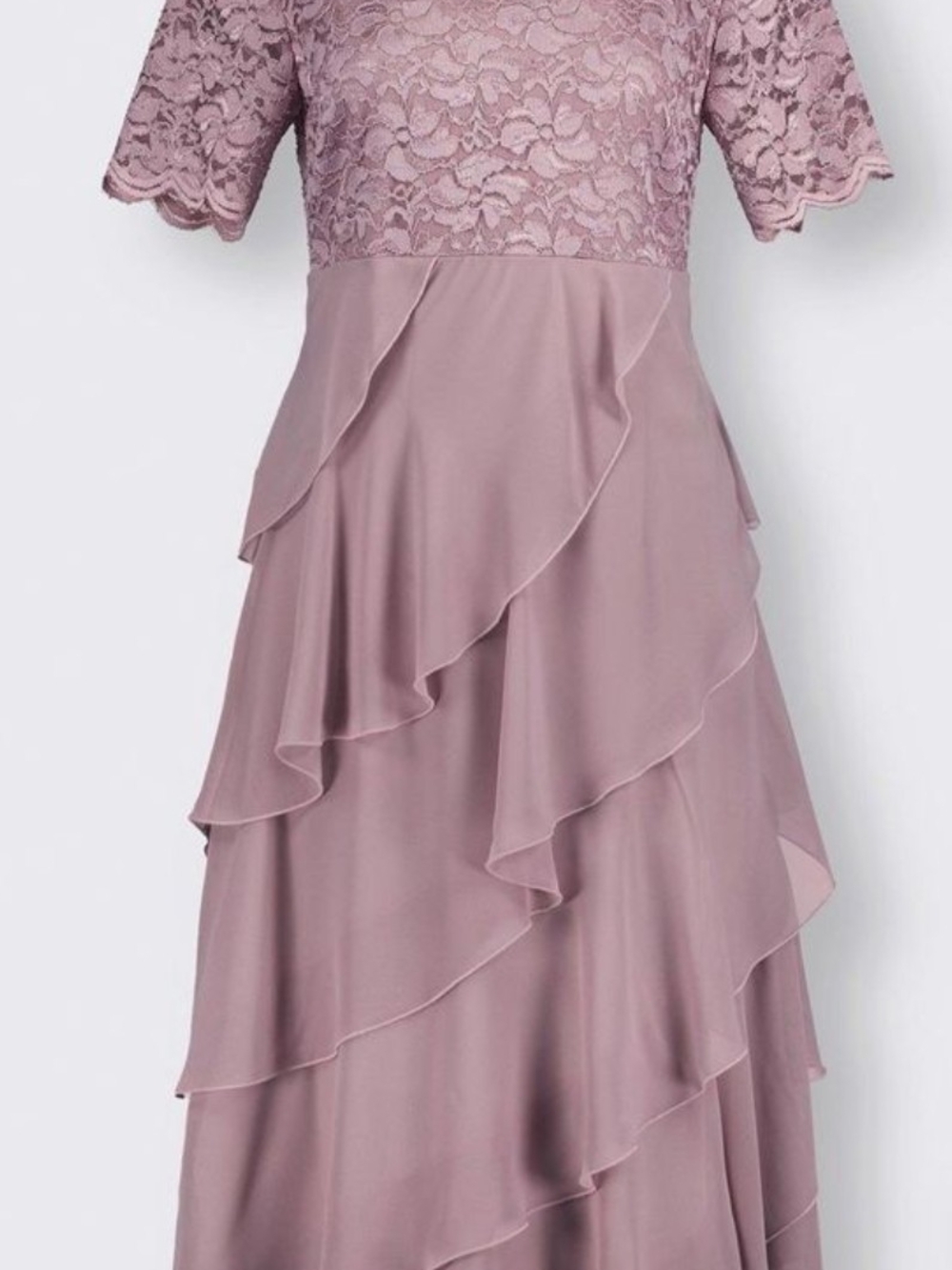 Beautiful Fair Lady Lace & Ruffle Cocktail Dress in Dusty Rose/Mauve